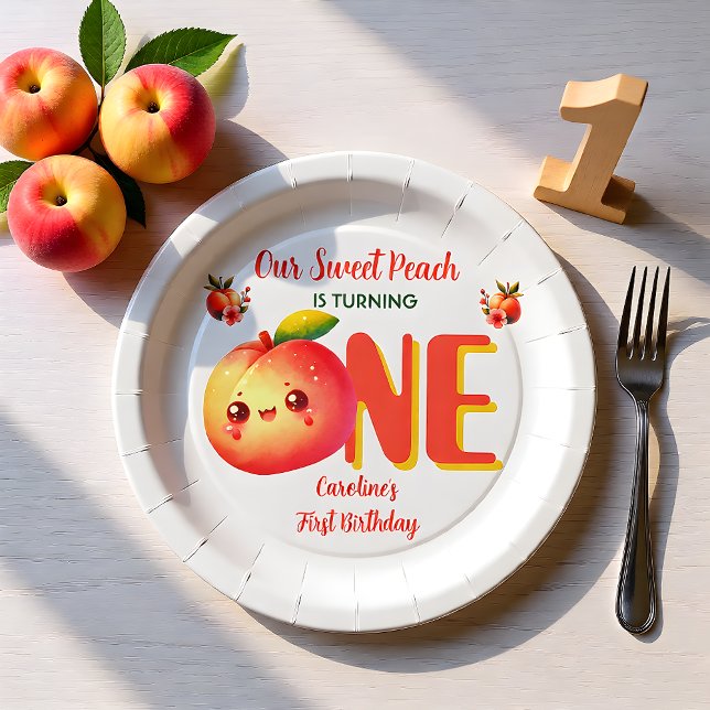  Our Sweet Peach First Birthday Paper Plates (Creator Uploaded)