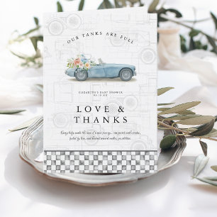 Our Tanks Are Full Vintage Car Baby Shower  Letterpress Thank You Card