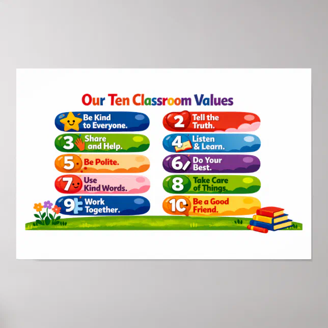 Our Ten Classroom Values - 11x17 Landscape Poster | Zazzle