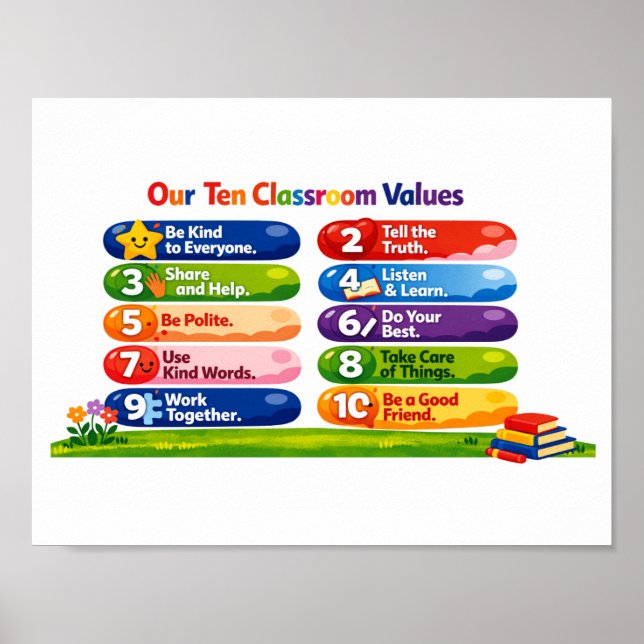 Our Ten Classroom Values – 8.5×11 Landscape Poster (Front)