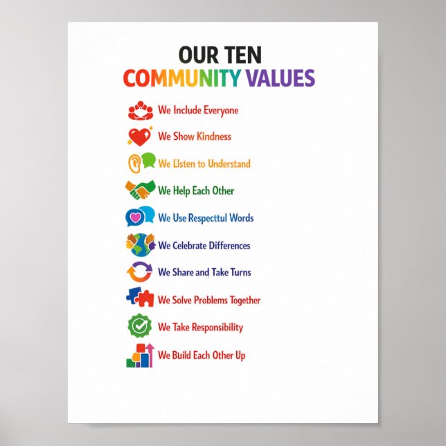 Our Ten Community Values Poster 8.5x11– Bright  (Front)