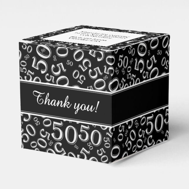 Our text: 50th Birthday Random Number  Black/White Favor Boxes (Front Side)