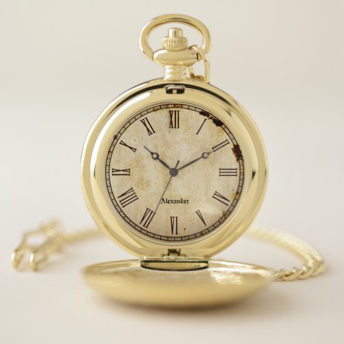 our text  Distressed Vintage Roman Numerals Pocket Watch