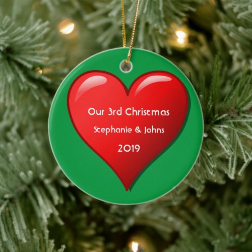 Our Third Christmas Together Cute Red Heart 2019 Ceramic Ornament