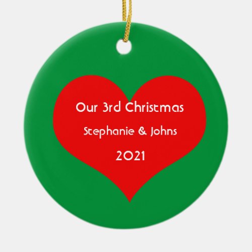 Our Third Christmas Together Cute Red Heart 2021 Ceramic Ornament