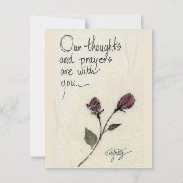 Our thoughts and prayers saying roses note card (Front)