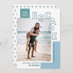 Our Travel Escape | Beach Modern Photo Christmas Holiday Card<br><div class="desc">Were you finally able to travel? Share about your adventure with this stylish photo holiday card! It features a modern outline text overlay, reading, "ESCAPE, " along with text templates for personalization! A color scheme of sky blue, darker blue, and teal green give these Christmas photo cards a beachy look,...</div>