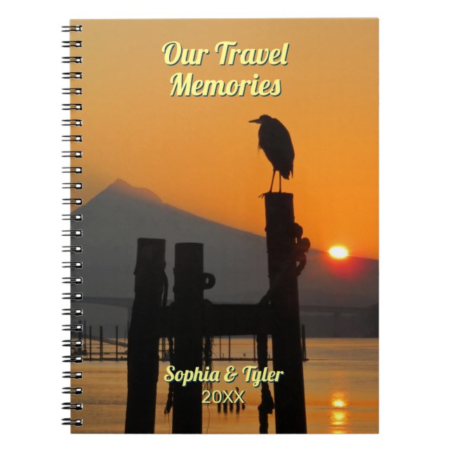 Our Travel Memories, DIY Names & Year, Bird Sunset Notebook (Front)