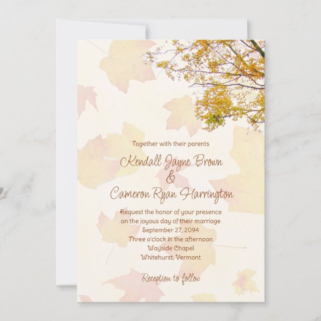 Our Tree, Leaf Background, Fall Wedding Invitation (Front)