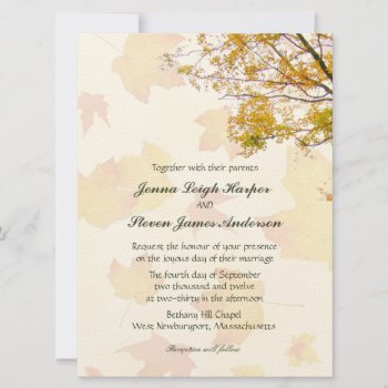 Our Tree  Leaf Background  Fall Wedding Invitation by fallcolors at Zazzle