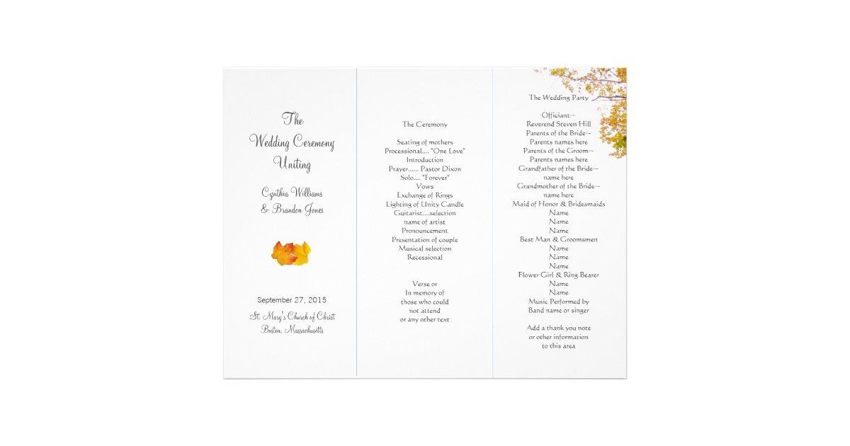 tri fold wedding program paper