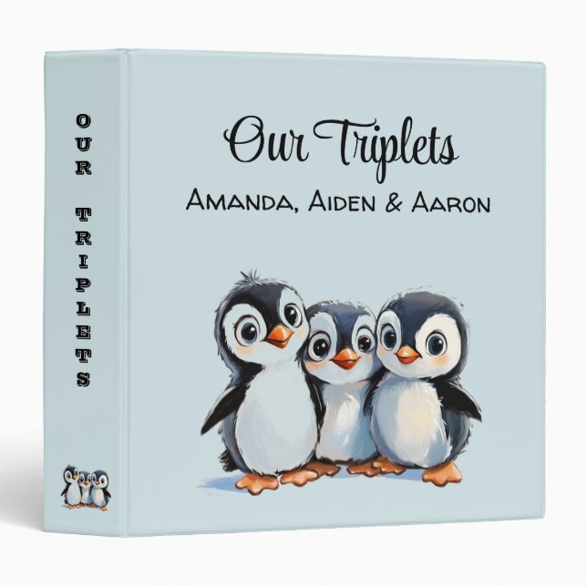 Our Triplets, Custom Baby Album, Triplet Babies, 3 Ring Binder (Front/Spine)