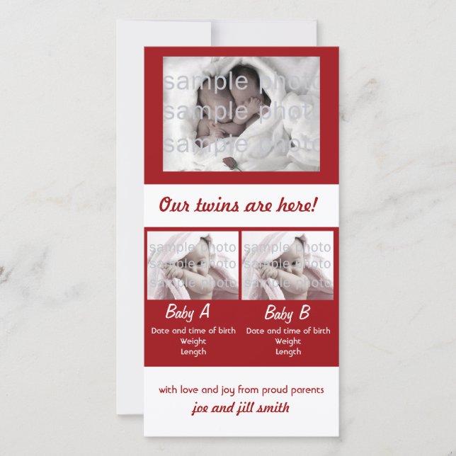 Our Twins are Here! Announcement (Front)