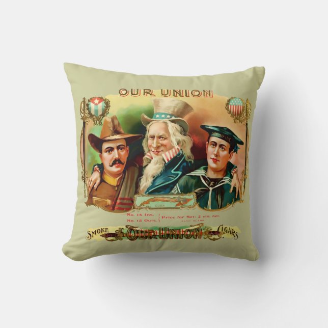 Our Union Vintage Cigar Box Label Throw Pillow (Front)