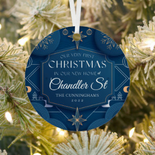 Our Very First Christmas in our New Home Modern Metal Ornament