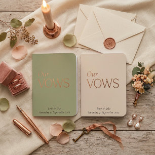 Our vows modern minimalist sage green beige rose foil vow books
