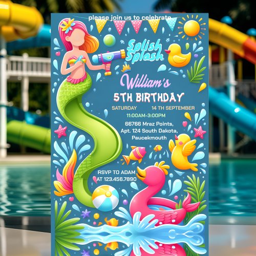 Our Water Park Cool Summer splash pad 1st birthday Invitation