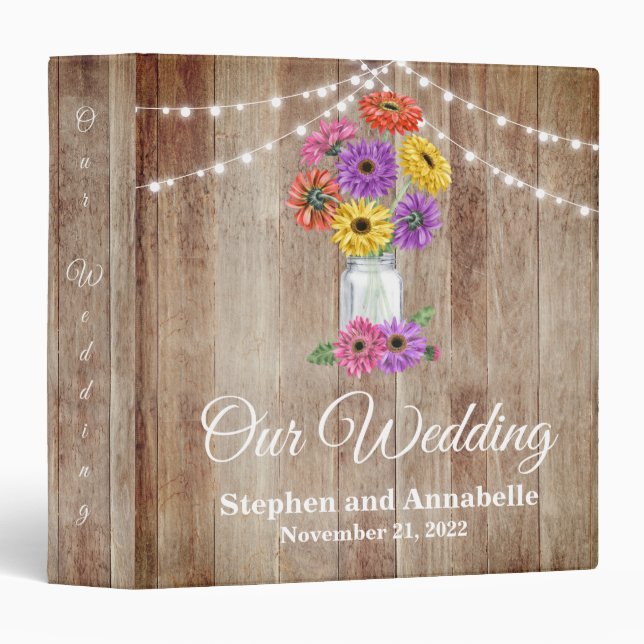 Our Wedding Album Binder Rustic Gerber Daisy  (Front/Spine)