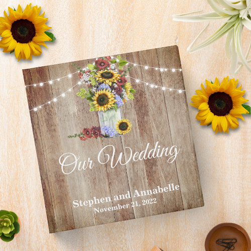 Our Wedding Album Binder Rustic Sunflower Burgundy