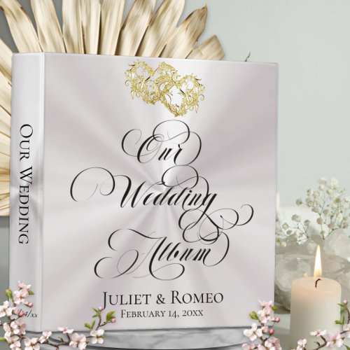 Our Wedding Album & Heart Monogram - White/Gold 3 Ring Binder