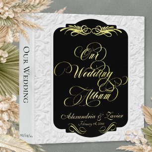 Our Wedding Album Monogram - Black/Gold 3 Ring Binder