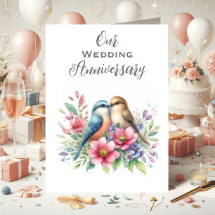 Our Wedding Anniversary Love Birds Letterpress Thank You Card