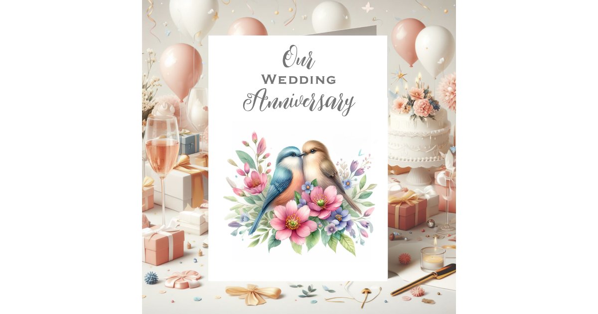 Our Wedding Anniversary Love Birds Thank You Card | Zazzle