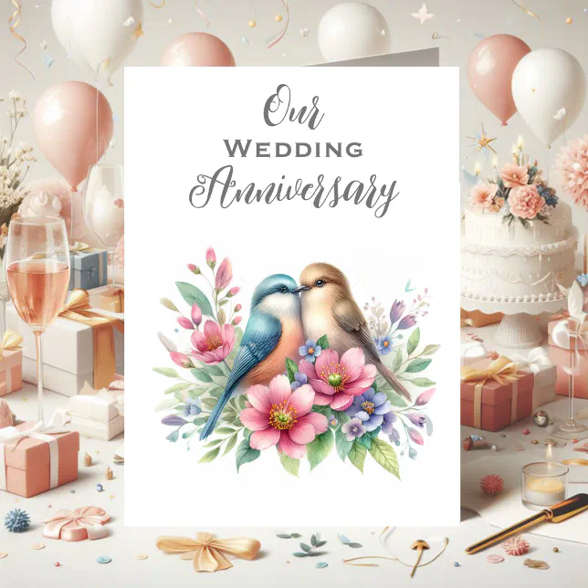 Our Wedding Anniversary Love Birds Thank You Card | Zazzle