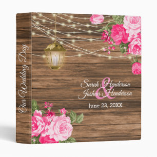 Our Wedding   Barnwood, Lantern & Pink Floral 3 Ring Binder
