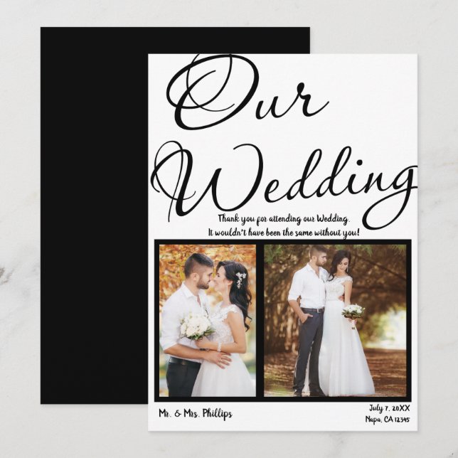 Our Wedding Black White Photo Picture Thank You Invitation (Front/Back)