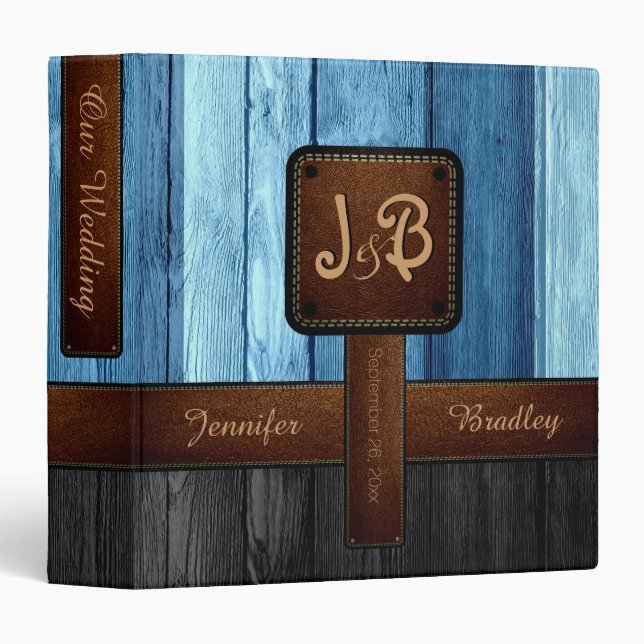 Our Wedding | Blue and Black Wood Album 3 Ring Binder (Front/Spine)