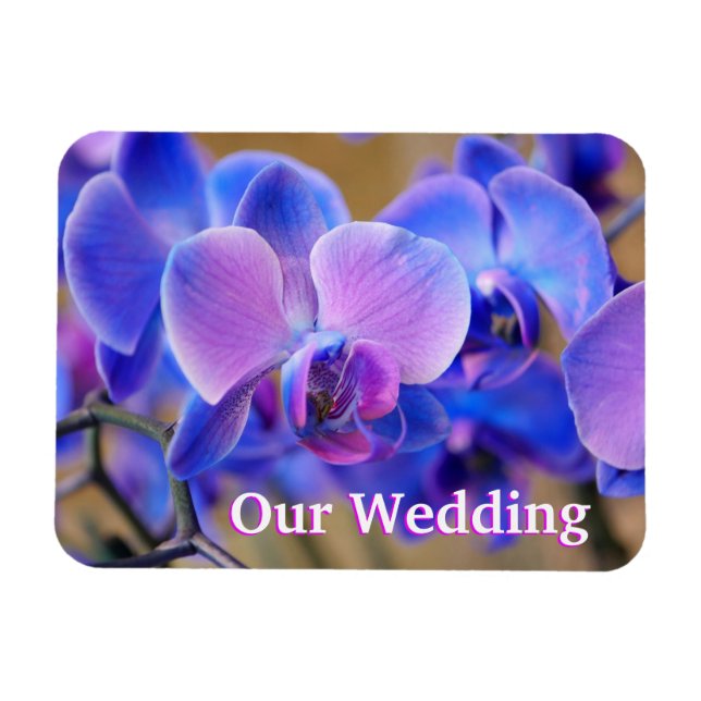 Our Wedding Blue and Pink Orchid Magnet (Horizontal)