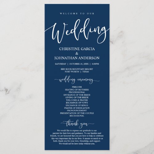 Our Wedding Ceremony Classy Navy Blue Program