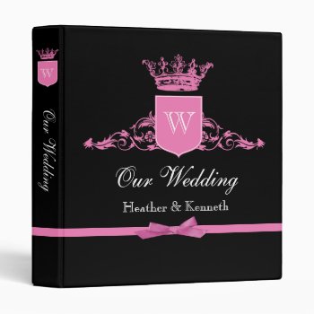 Our Wedding Crown Monogram Pink Binder by TimeEchoArt at Zazzle