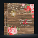 Our Wedding Day | Barnwood, Lantern & Red Flower 3 Ring Binder<br><div class="desc">Wedding Photo Album or Planner featured in a rustic wood background with beautiful red rose and tulip flowers, a glowing lantern and trendy string lights ready for you to personalize. ⭐This Product is 100% Customizable. Graphics and / or text can be added, deleted, moved, resized, changed around, rotated, etc... 99%...</div>