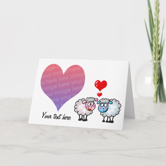 Our wedding day (cartoon sheeps) photo card (Front)