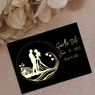 Our Wedding Day Couple Gold Foil Invitation Postcard