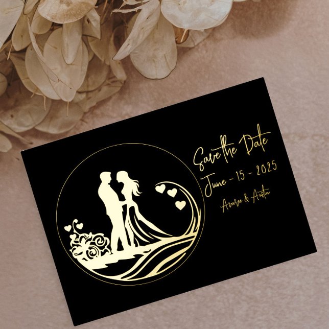 Our Wedding Day Couple Gold Foil Invitation Postcard (Creator Uploaded)