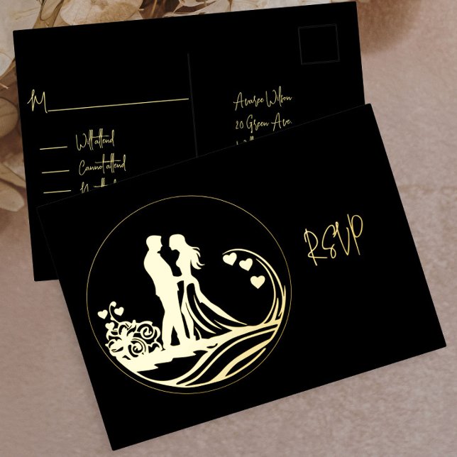 Our Wedding Day Couple Gold Foil RSVP Foil Holiday Postcard (Creator Uploaded)