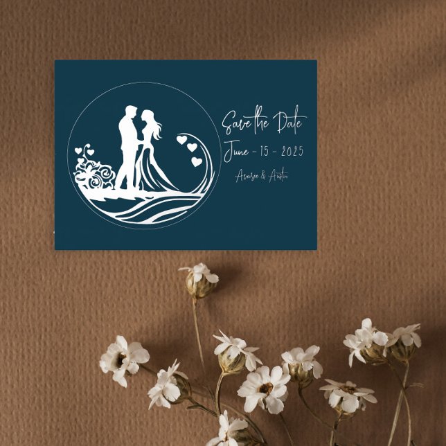 Our Wedding Day Couple Silver Foil Save the Date Invitation Postcard (Creator Uploaded)