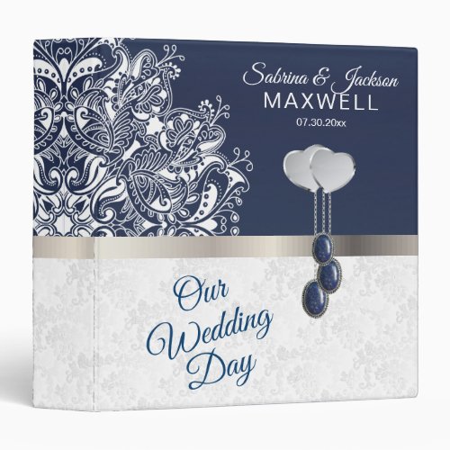 Our Wedding Day  Dark Blue and White 3 Ring Binder