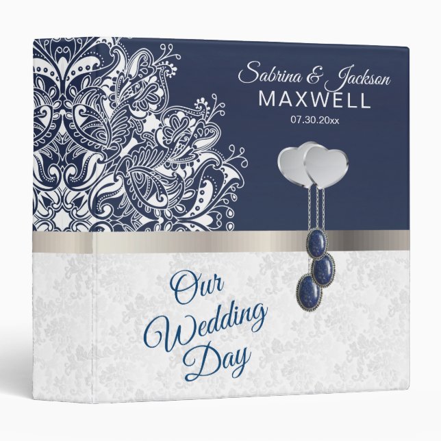 Our Wedding Day | Dark Blue and White 3 Ring Binder (Front/Spine)