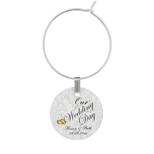 Our Wedding Day Dove  DIY Name  Date Wine Charm