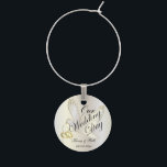 Our Wedding Day Dove | DIY Name & Date Wine Glass Charm<br><div class="desc">Wine charm. Featuring a beautiful white dove and gold wedding rings. Please be aware the name and date will be very small in size but you can increase the size or even delete it. ⭐This Product is 100% Customizable. Graphics and / or text can be added, deleted, moved, resized, changed...</div>