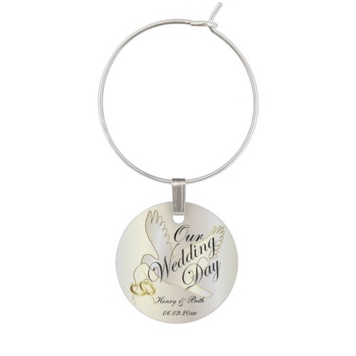 Our Wedding Day Dove  DIY Name  Date Wine Glass Charm