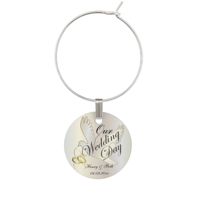Our Wedding Day Dove | DIY Name & Date Wine Glass Charm (Front)