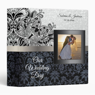Our Wedding Day Elegant Black and Gray 3 Ring Binder