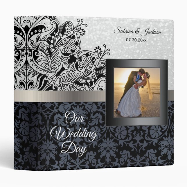 Our Wedding Day | Elegant Black and Gray 3 Ring Binder (Front/Spine)