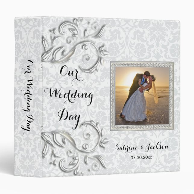 Our Wedding Day | Elegant Damask 3 Ring Binder (Front/Spine)