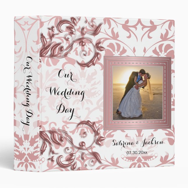 Our Wedding Day | Elegant Mauve Damask Binder (Front/Spine)